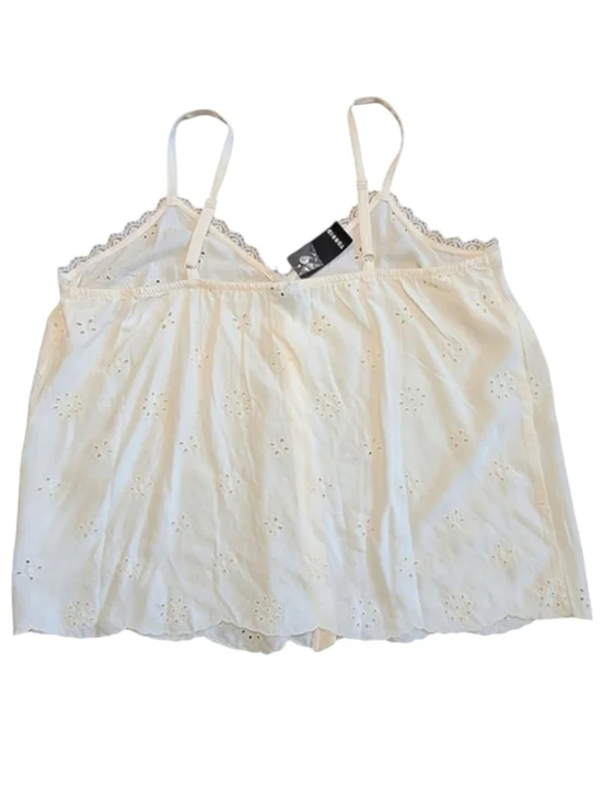 Torrid Eyelet Swing Cami Cream Lace Trim Button Front Boho Size 00 - Picture 10 of 17